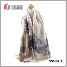 2016 High Quality Noble Begonia Print Satin Cotton Scarf